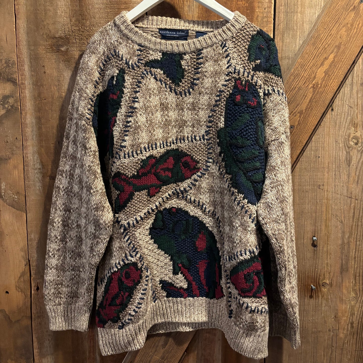 vtg Fish Patchwork Knit Sweater
