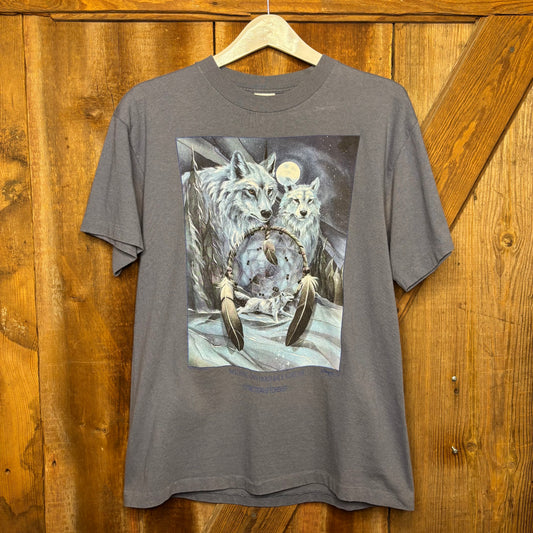 vtg Wolves Dreamcatcher Tee L
