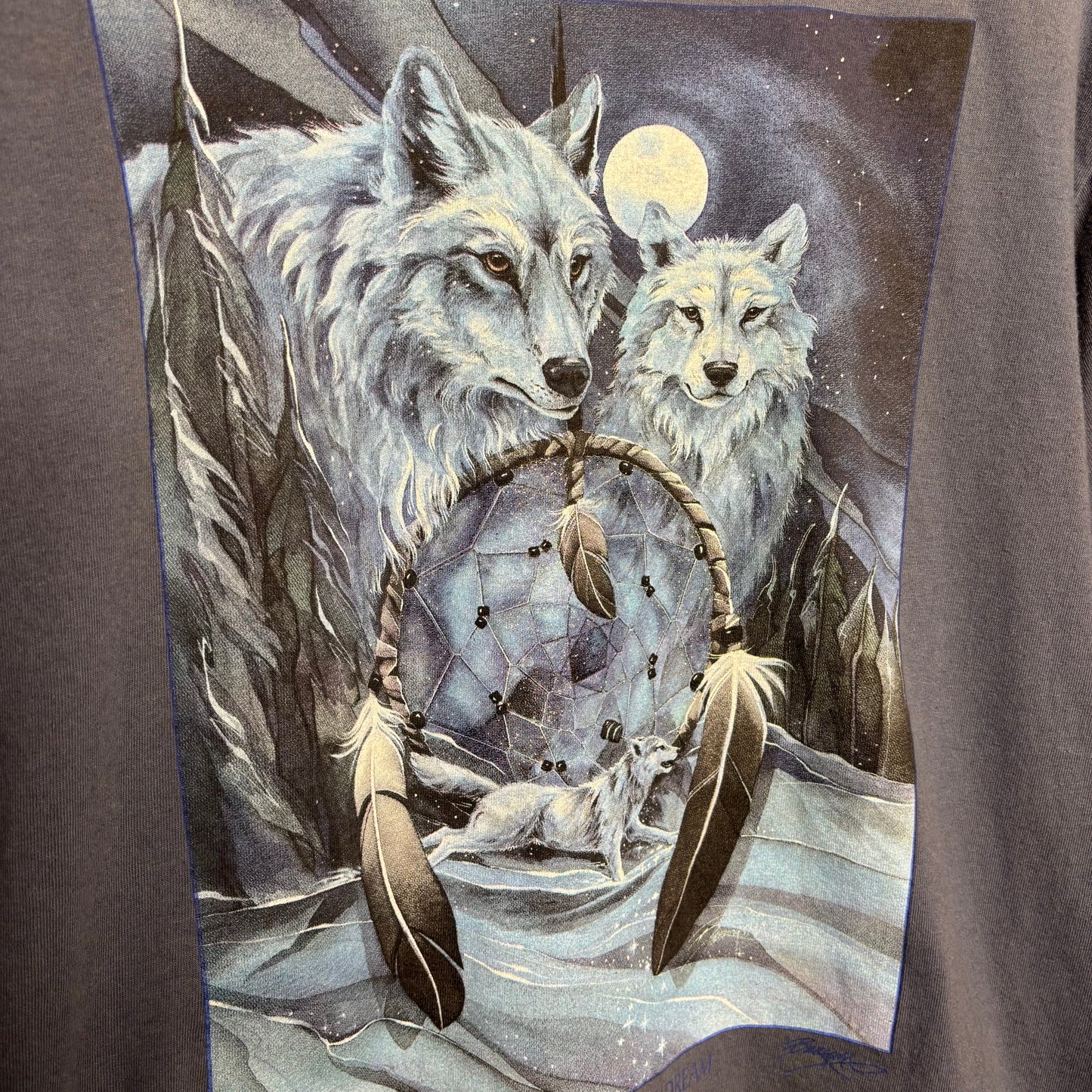 vtg Wolves Dreamcatcher Tee L