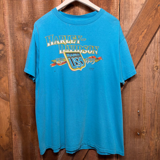 1990 3D Emblem Harley Tee Blue