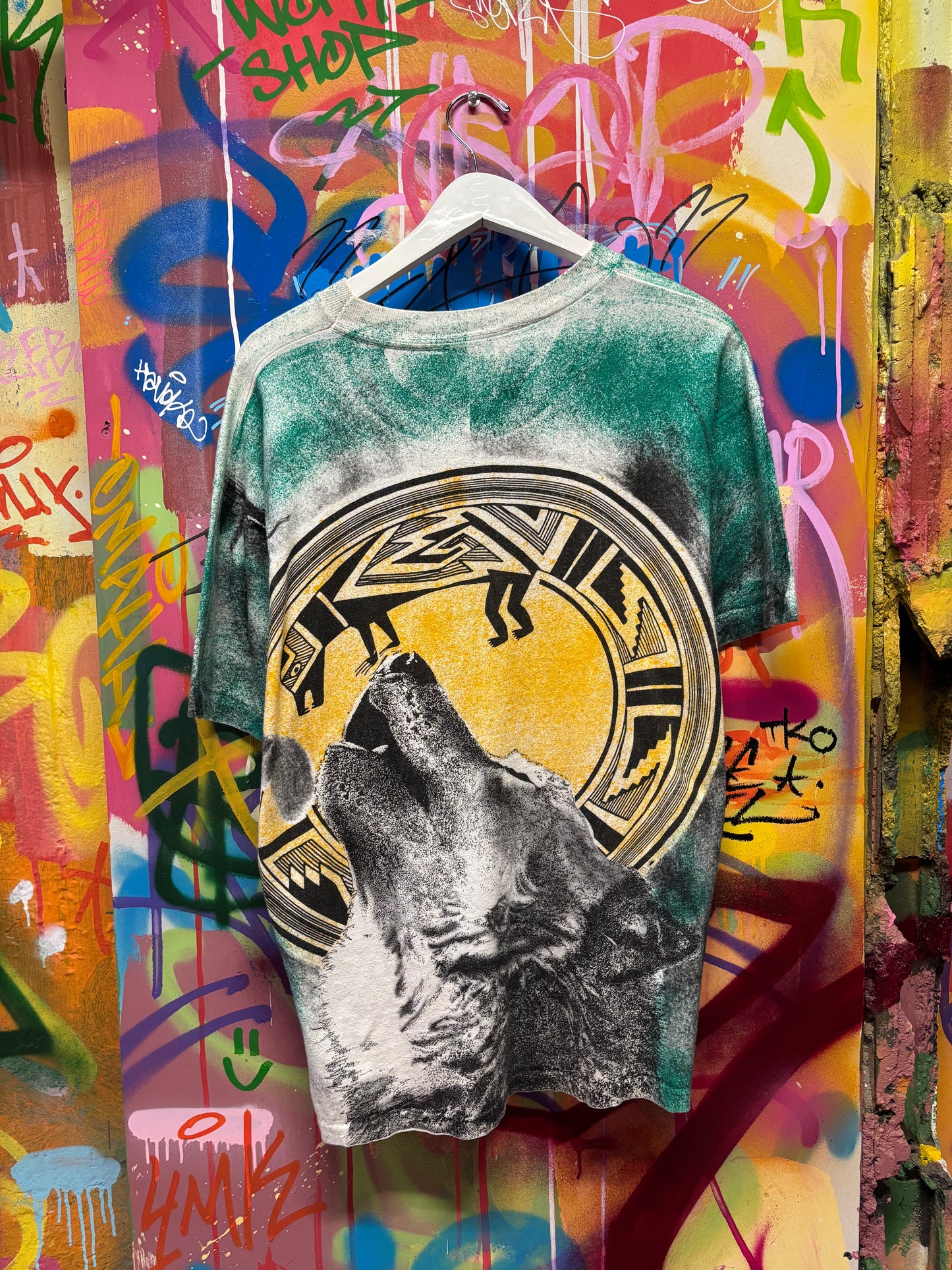 vtg wolf Aztec lizard AOP