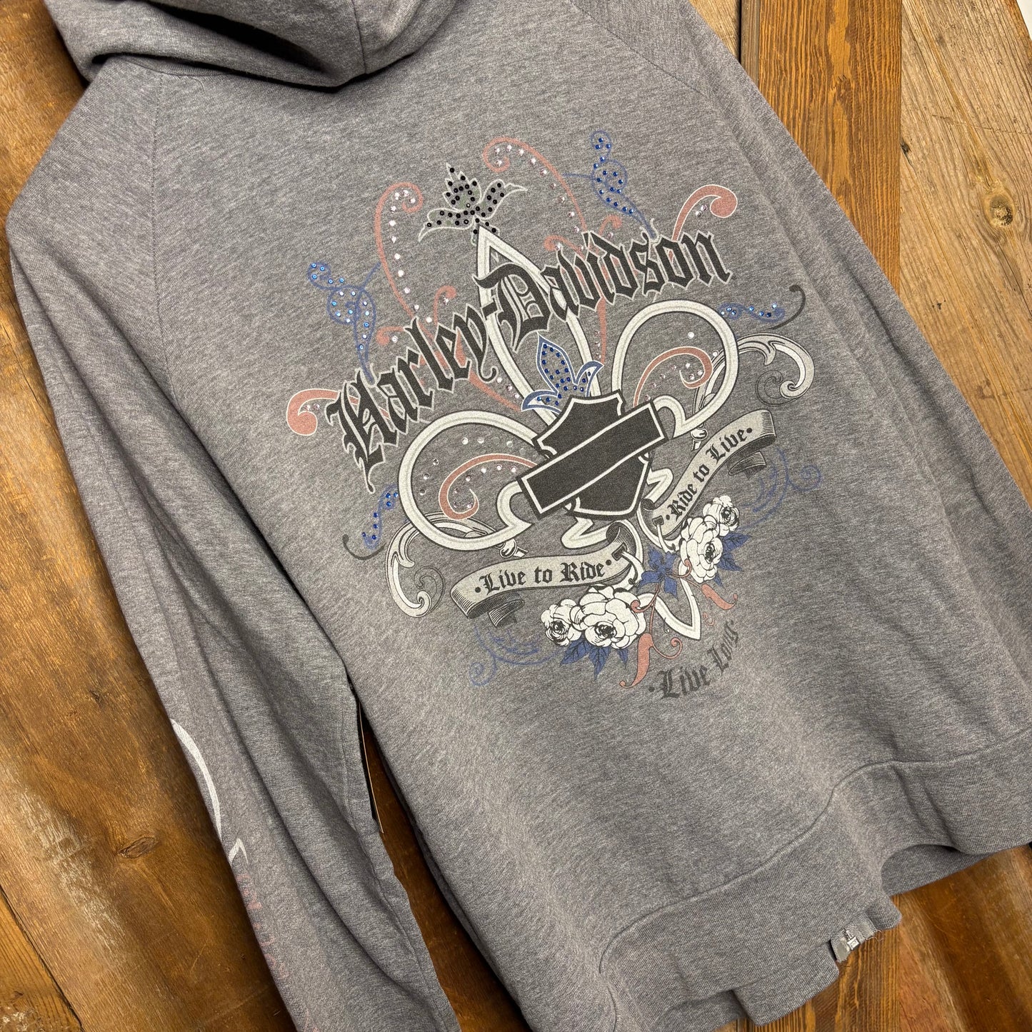 y2k Harley Davidson Zip Hoodie Fleur